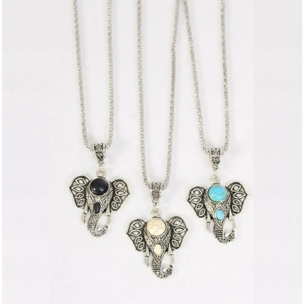 Elephant Head Stone Necklace